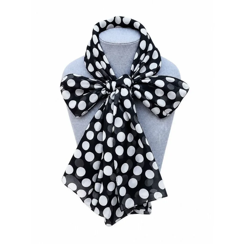 St. John Black & White Polka Dot Scarf. Designer Preppy Classic